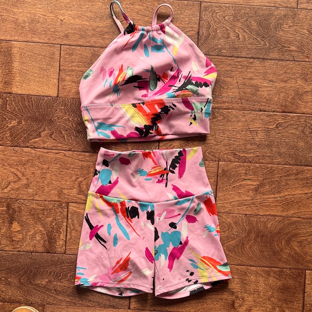 Jo and Jax Colorful Abstract Print Crop Top and Shorts Set
